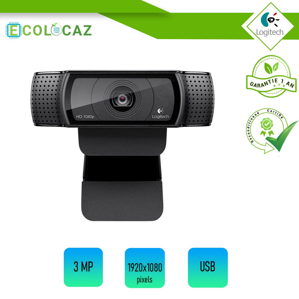 Webcam Logitech C920 V-U0028 HD - 1080p/30 ips avec micro